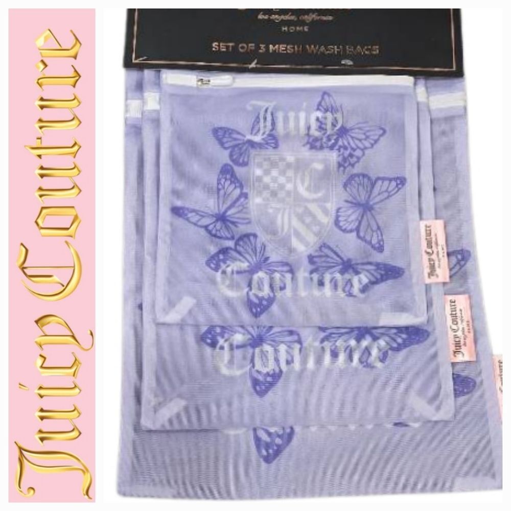 Juicy Couture Home Signature Logo Butterflies Set of 3 Mesh Wash Bags
